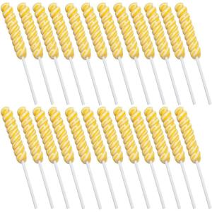 Fun Express Yellow Lemon Swirl Lollipops Bulk 24 Pack – Mini Twist Suckers Individually Wrapped for Birthday Party Favors, Candy Buffet Supplies & Goodie Bags | Fun Candy for Kids Classroom Treats