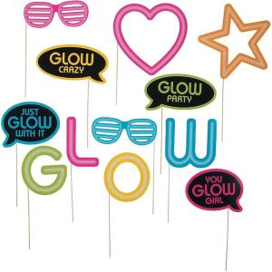 Neon Glow Party Photo Booth Props – 12 Pieces – Glow and Dance Party Decor and Supplies