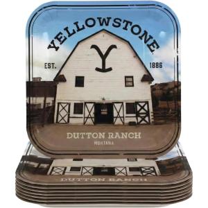 Yellowstone-Themed Square Paper Dinner Plates, 9 Inches, 8 Count – Western Style Disposable Party Plates