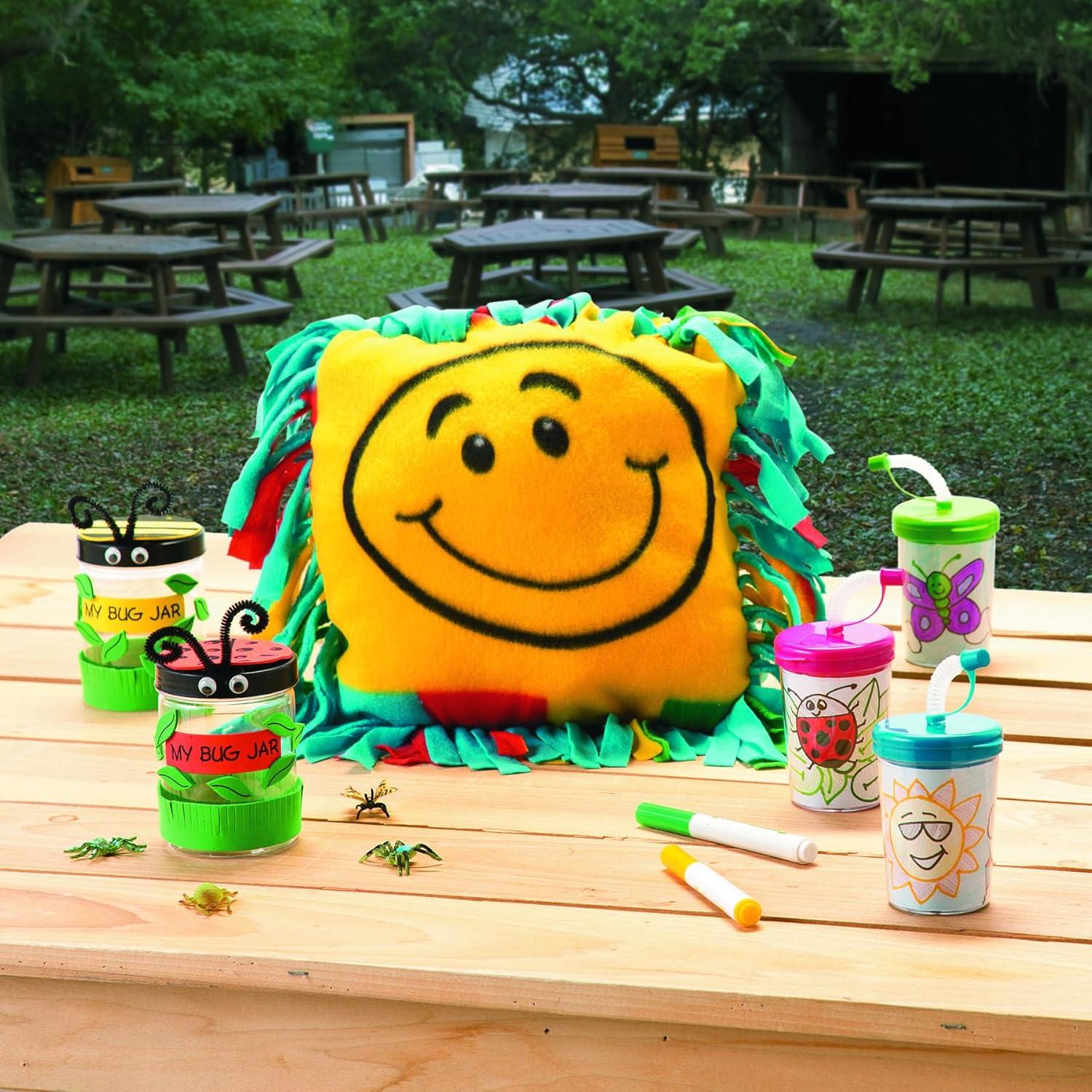 image:imageFun Express DIY Cups with Lids and Straws for Kids 12Pack Color Your Own Craft Cups Bulk Set with Blank Paper Inserts BPAFree Plastic Party Favors for Classroom Activities and Birthday Parties