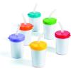 Fun Express DIY Cups with Lids and Straws for Kids (12-Pack) – Color Your Own Craft Cups Bulk Set with Blank Paper Inserts, BPA-Free Plastic Party Favors for Classroom Activities and Birthday Parties