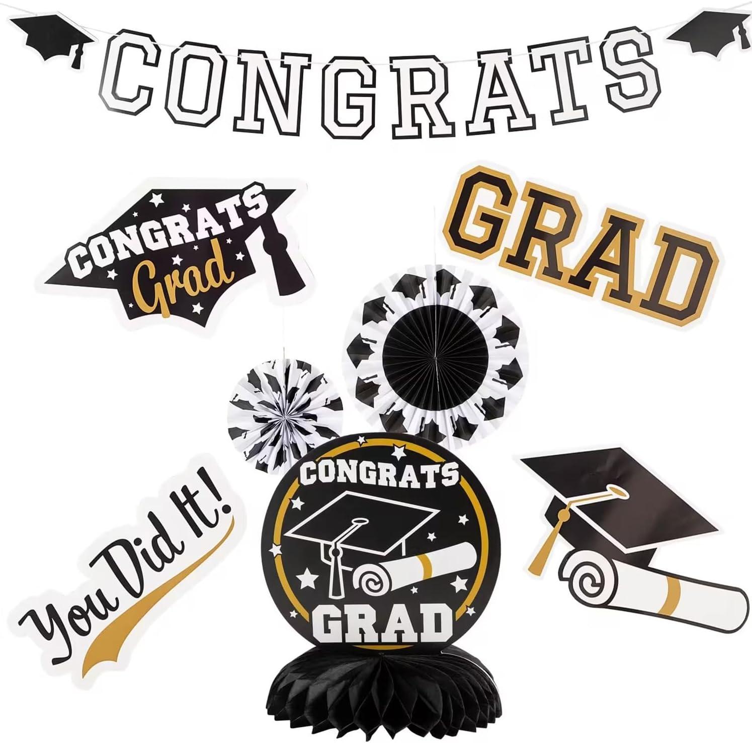 image:imageBlack Congrats Grad Graduation Party Room Decorating Kit 11 Pieces
