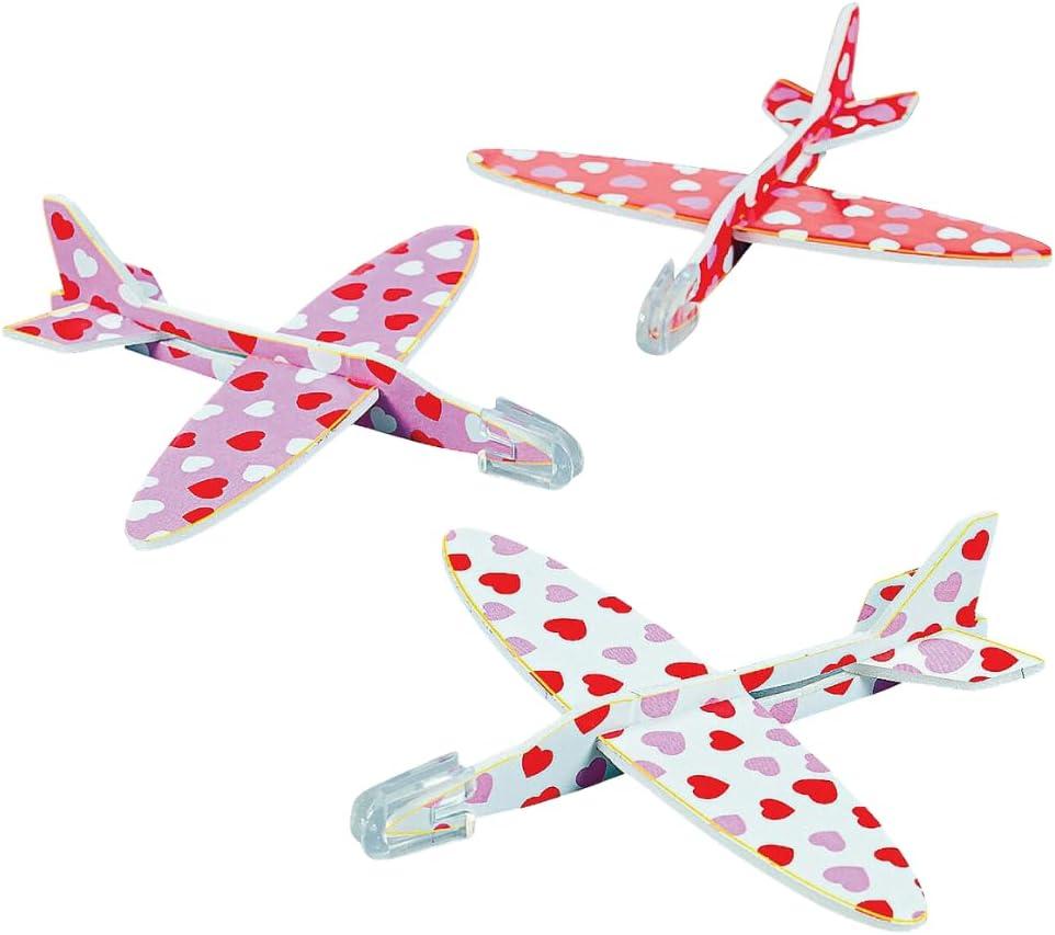 image:imageFun Express Mini Heart Print Gliders Perfect Valentines Day Party Favor Toys for Kids Classroom Rewards and Fun Activities Bulk Set of 48