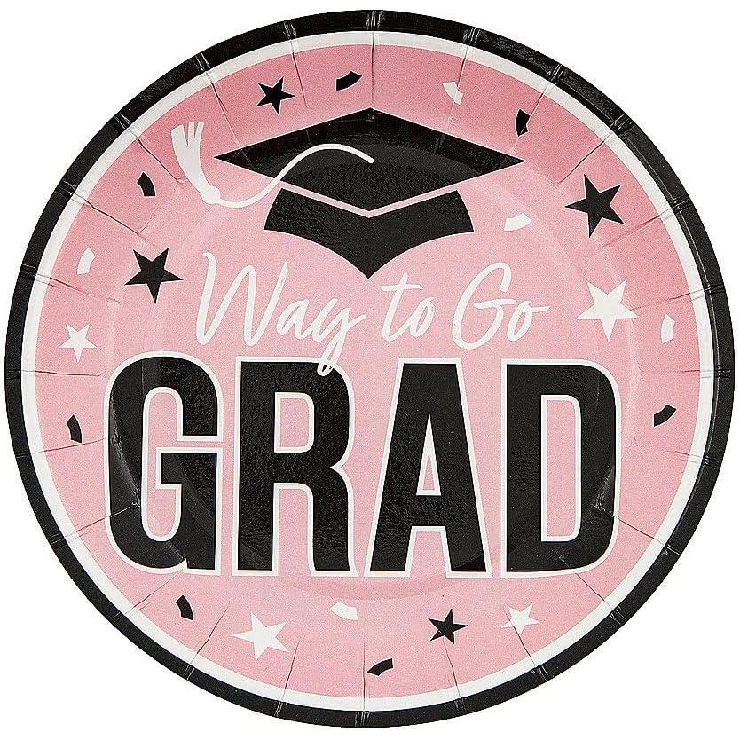 image:imageFun Express 7 14 Way to Go Grad Disposable Paper Dessert Plates  25 Ct  Great for Graduation Parties For School and College SilverPink