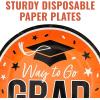 Fun Express 7 1/4″ Way to Go Grad Disposable Paper Dessert Plates – 25 Ct. – Great for Graduation Parties For School and College (Silver)(Orange)