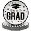 Fun Express 7 1/4″ Way to Go Grad Disposable Paper Dessert Plates – 25 Ct. – Great for Graduation Parties For School and College (Silver)(White)