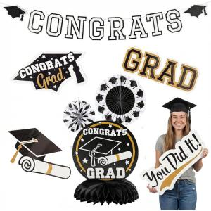 Black Congrats Grad Graduation Party Room Decorating Kit – 11 Pieces