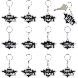 Fun Express 2 1/2″ Class of 2026 Graduation Cap Rubber Keychains – 12 Pc.