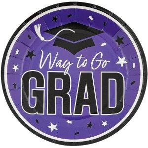 Fun Express 7 1/4″ Way to Go Grad Disposable Paper Dessert Plates – 25 Ct. – Great for Graduation Parties For School and College (Silver)(Purple)