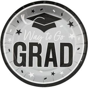 Fun Express 7 1/4″ Way to Go Grad Disposable Paper Dessert Plates – 25 Ct. – Great for Graduation Parties For School and College (Silver)(Silver)