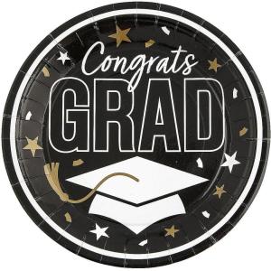 Fun Express 9″ Graduation Party Plates – Congrats Grad – 25 Plates – Great for Parties, School and College Events (Blue)(Black)