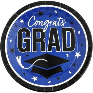 Fun Express 9″ Graduation Party Plates – Congrats Grad – 25 Plates – Great for Parties, School and College Events (Blue)(Blue)