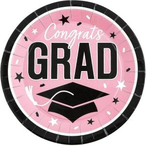 Fun Express 9″ Graduation Party Plates – Congrats Grad – 25 Plates – Great for Parties, School and College Events (Blue)(Pink)