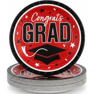 Fun Express 9″ Graduation Party Plates – Congrats Grad – 25 Plates – Great for Parties, School and College Events (Blue)(Red)