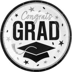 Fun Express 9″ Graduation Party Plates – Congrats Grad – 25 Plates – Great for Parties, School and College Events (Blue)(White)