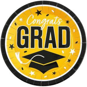 Fun Express 9″ Graduation Party Plates – Congrats Grad – 25 Plates – Great for Parties, School and College Events (Blue)(Yellow)
