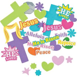 Fun Express Easter Cross with Verse Foam Shapes – Bulk Set of 520 Pieces – DIY Craft Supplies