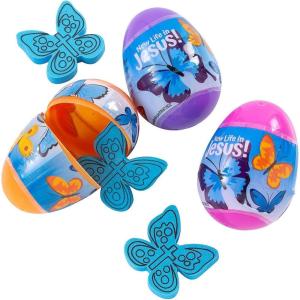 Fun Express Prefilled Easter Eggs, Stuff with New Life in Jesus Growing Butterflies, Easter Egg Hunt Supplies, 12 Pieces