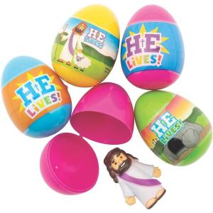 He Is Risen Toy Filled Easter Egg – Egg Contains Mini Jesus Toy – Bulk set of 24 – Religious Easter Supplies