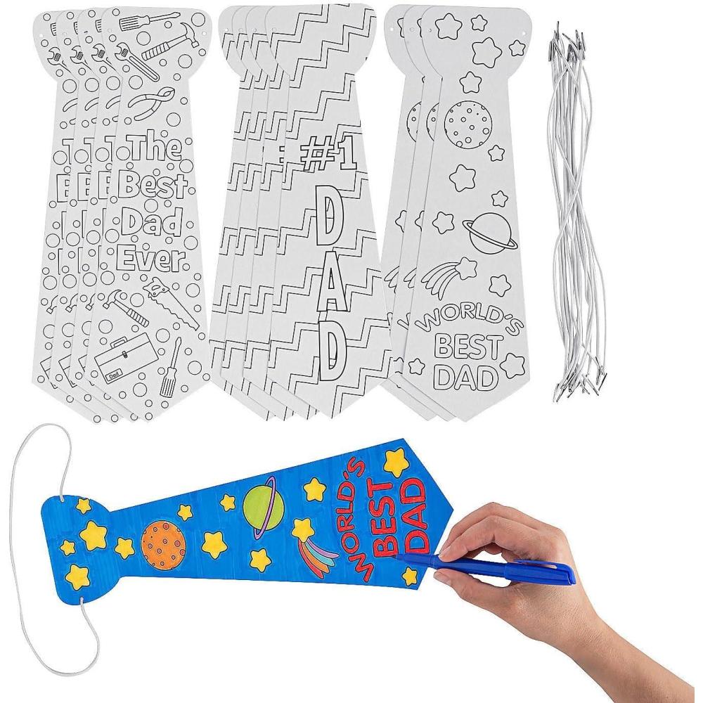 image:imageFun Express Bulk 48 Pc Color Your Own Fathers Day Best Dad Paper Ties