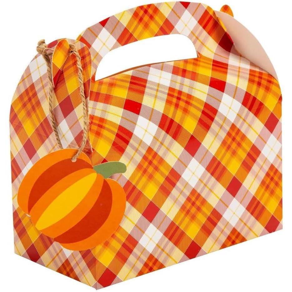 image:imageFun Express 6 14 x 5 14 Fall Plaid Favor Boxes with Pumpkin Tags 12 Pc