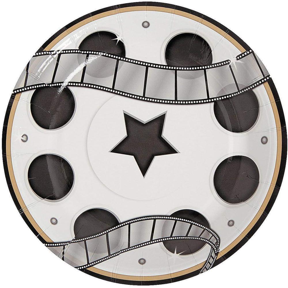 image:imageFun Express Movie Night Film Reel Paper Dessert Plates Film Reel Themed Party Tableware Now Showing Disposable Theater Party Birthday Baby Shower Decorations Party Supplies 8 Pieces