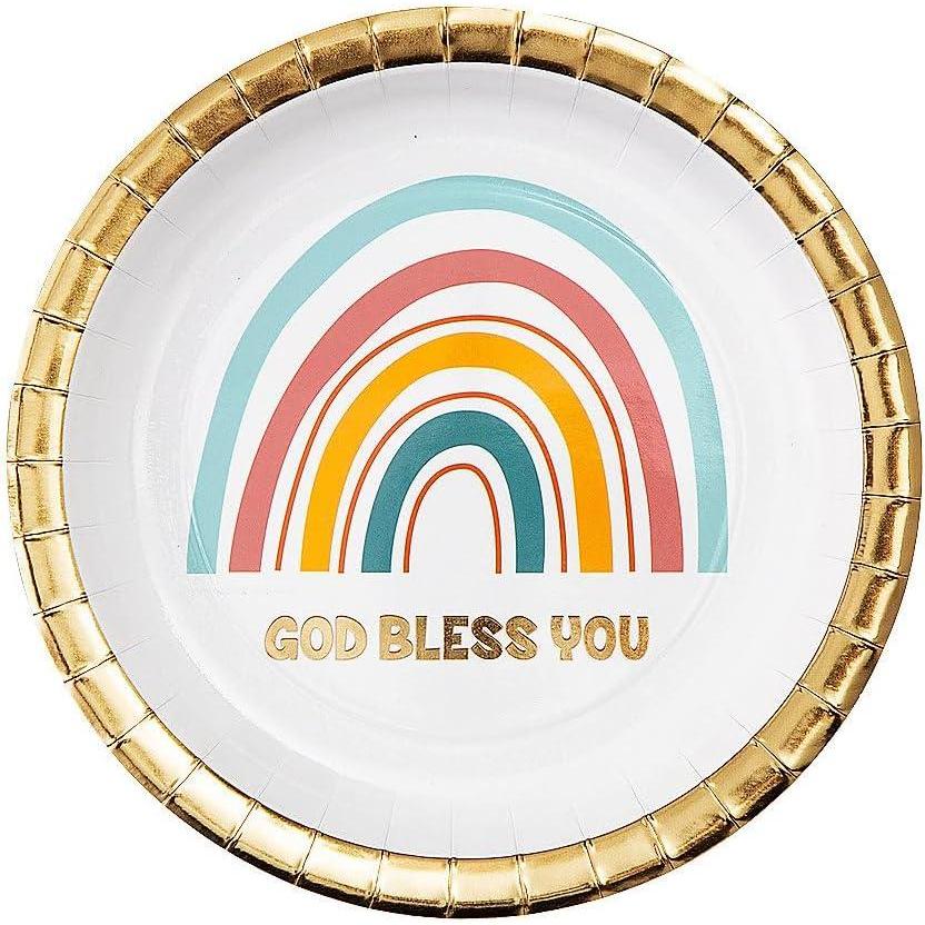 image:imageFun Express Religious Happy Birthday Rainbow Paper Dessert Plates  Rainbow Multicolor Disposable Round Dessert Plates  Tableware for Birthday Celebration Baby Shower  Party Supplies  8 Pieces