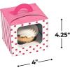 Elegant White Cupcake Boxes with Handle and Candy Pink Polka Dot Design – 4″ x 4.25″ (Pack of 12) – Ideal for Weddings, Birthdays, Baby Showers, Parties, and Special Events