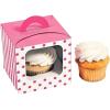 Elegant White Cupcake Boxes with Handle and Candy Pink Polka Dot Design – 4″ x 4.25″ (Pack of 12) – Ideal for Weddings, Birthdays, Baby Showers, Parties, and Special Events