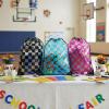 Fun Express Large Transparent Checkerboard Drawstring Bags – 6 Pieces
