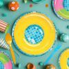 Fun Express Pool Party Beach Ball Paper Dessert Plates – Disposable Pool Beach Ball Theme Plates – Party Decorations Tableware Perfect for Birthday Baby Showers – Supplies – 8 Pieces