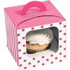 Elegant White Cupcake Boxes with Handle and Candy Pink Polka Dot Design – 4″ x 4.25″ (Pack of 12) – Ideal for Weddings, Birthdays, Baby Showers, Parties, and Special Events