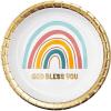 Fun Express Religious Happy Birthday Rainbow Paper Dessert Plates – Rainbow Multicolor Disposable Round Dessert Plates – Tableware for Birthday Celebration Baby Shower – Party Supplies – 8 Pieces