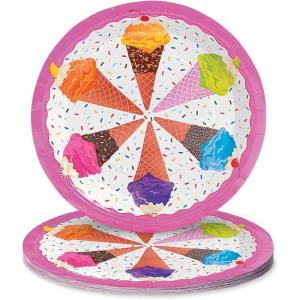 Fun Express I Scream for Ice Cream Party Paper Dinner Plates – Ice Cream Theme Disposable Dessert Plates – Tableware Decorations for Birthday New Year Events Baby Shower – Party Supplies – 8 Pieces