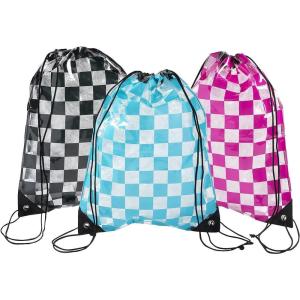 Fun Express Large Transparent Checkerboard Drawstring Bags – 6 Pieces