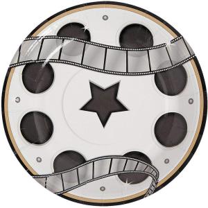 Fun Express Movie Night Film Reel Paper Dessert Plates – Film Reel Themed Party Tableware Now Showing – Disposable Theater Party Birthday Baby Shower Decorations Party Supplies – 8 Pieces