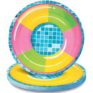 Fun Express Pool Party Beach Ball Paper Dessert Plates – Disposable Pool Beach Ball Theme Plates – Party Decorations Tableware Perfect for Birthday Baby Showers – Supplies – 8 Pieces