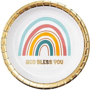 Fun Express Religious Happy Birthday Rainbow Paper Dessert Plates – Rainbow Multicolor Disposable Round Dessert Plates – Tableware for Birthday Celebration Baby Shower – Party Supplies – 8 Pieces