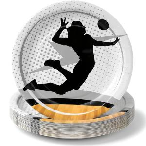 Fun Express Volleyball Player Paper Dessert Plates, Disposable Tableware Set for Sports Party, Birthday, Baby Shower, Holidays, Sports Theme Decorations & Favors – 8 Pieces