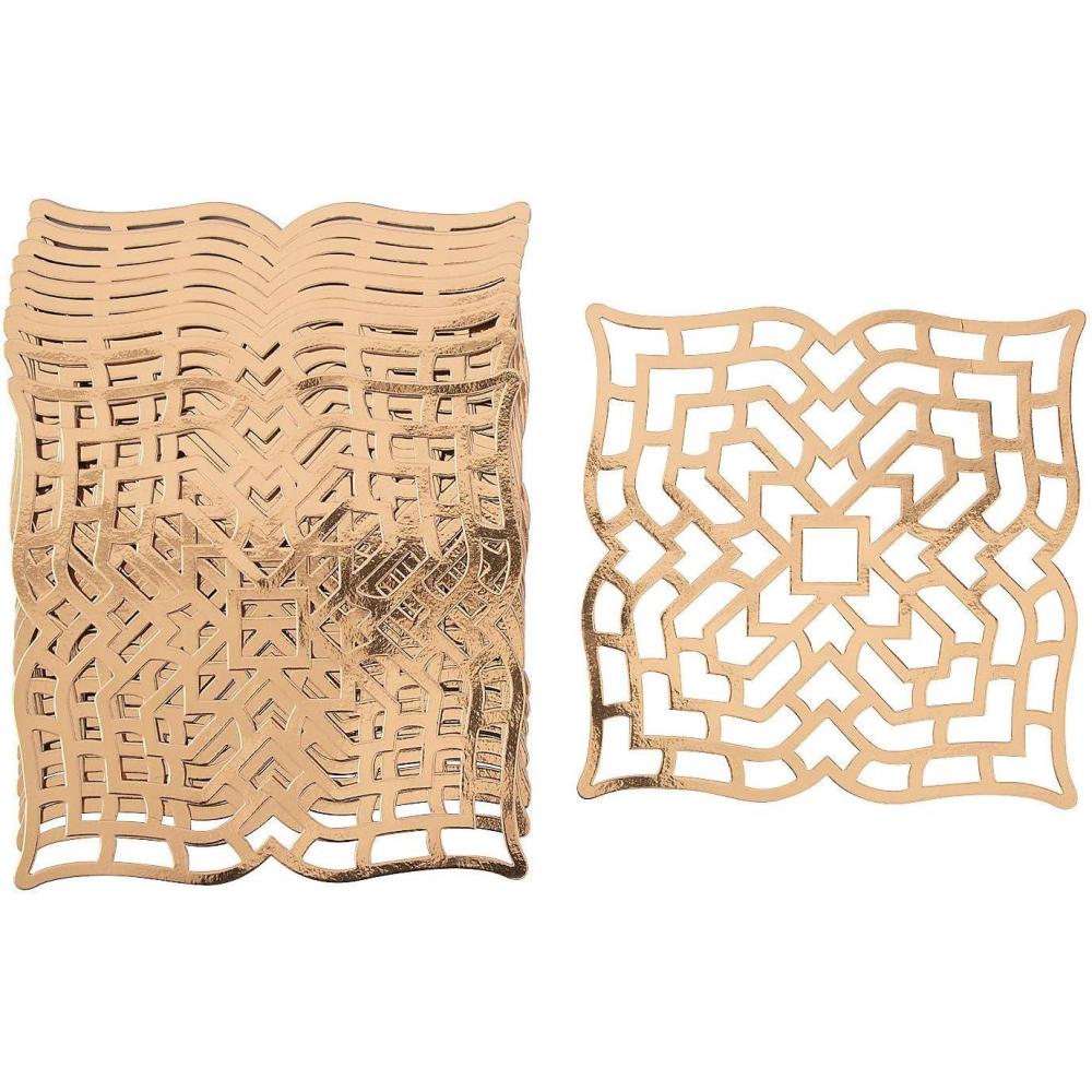 image:imageFun Express Gold Charger Plates Bulk 96 Pack Disposable Paper Placemats for Dinner Tables with LaserCut Geometric Pattern Round Table Mats for Wedding Table Decorations amp Elegant Party Events