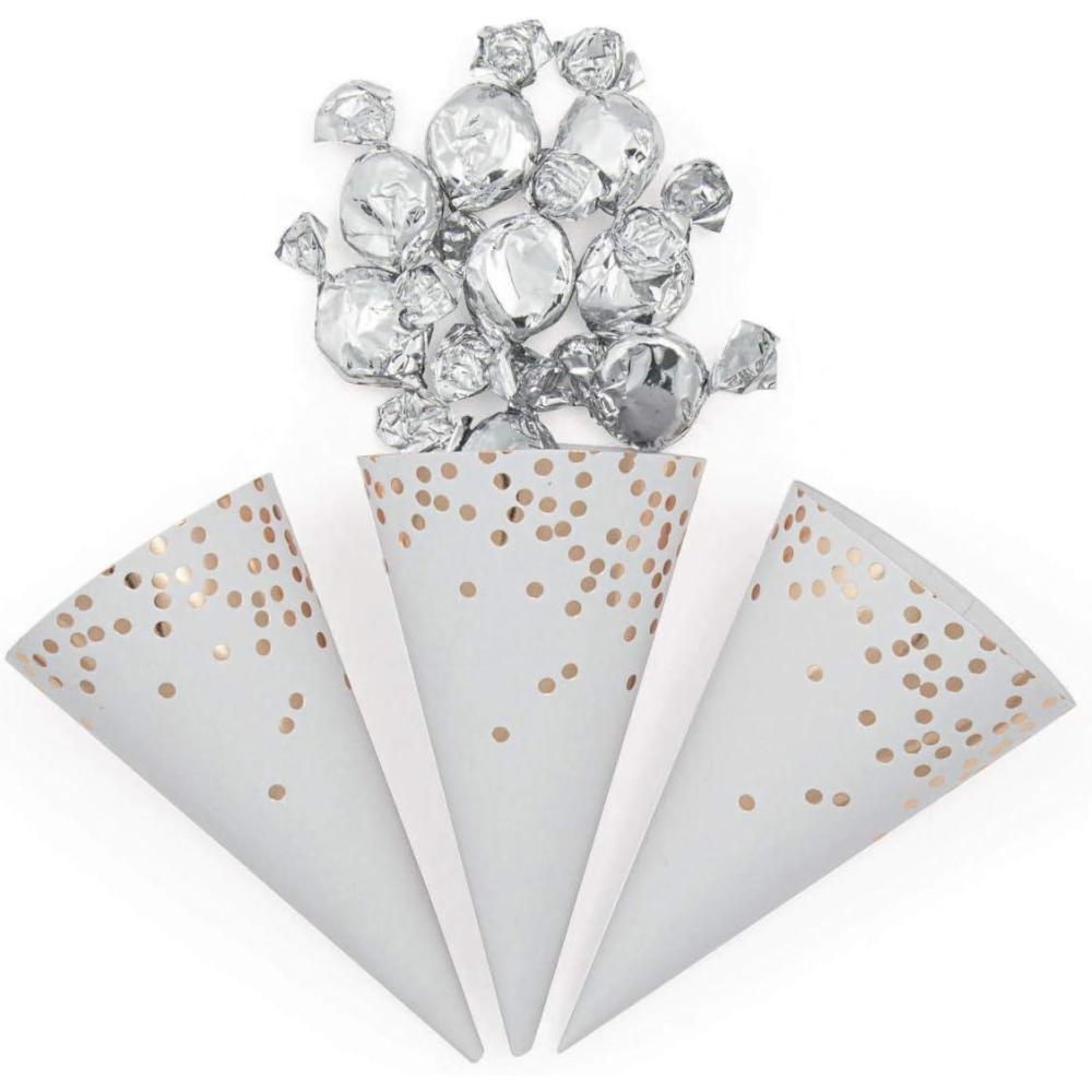 image:imageFun Express Gold Foil Scatter Dots Snack Cones Elegant Party Cones Weddings Bridal Showers Birthdays Anniversaries amp Special Occasions Perfect for Serving Popcorn Candy Treats amp Snacks 12 Count