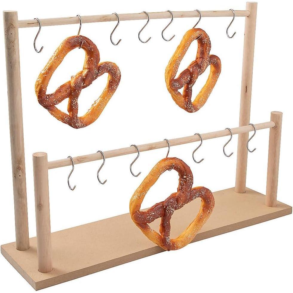 image:imageFun Express Pretzel Rod Holder Stand  Wood Pretzel Serving Stand Display for Party Wedding amp Events  Bagel Holder Donut Stand with Rustic Design  Tabletop Food Display Rack for Catering