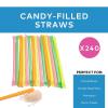 Candy Filled Straws Powder Sticks – Bulk Set of 240 – Party, Gender Reveal, Wedding and Buffet Candy (Hot Pink)(Assorted)