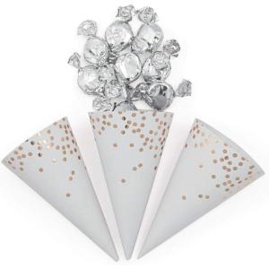 Fun Express Gold Foil Scatter Dots Snack Cones – Elegant Party Cones Weddings Bridal Showers Birthdays Anniversaries & Special Occasions – Perfect for Serving Popcorn Candy Treats & Snacks – 12 Count