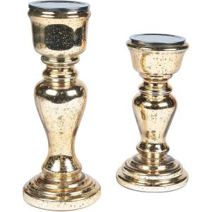 Fun Express Gold Mercury Glass Candle Holders – Elegant Home and Wedding Decor – Perfect for Candles Centerpieces and Special Occasions – Ideal for Weddings Receptions Parties and Events – 2 Pieces