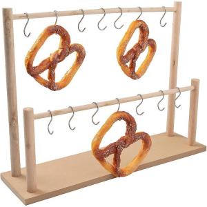 Fun Express Pretzel Rod Holder Stand – Wood Pretzel Serving Stand Display for Party, Wedding & Events | Bagel Holder Donut Stand with Rustic Design | Tabletop Food Display Rack for Catering