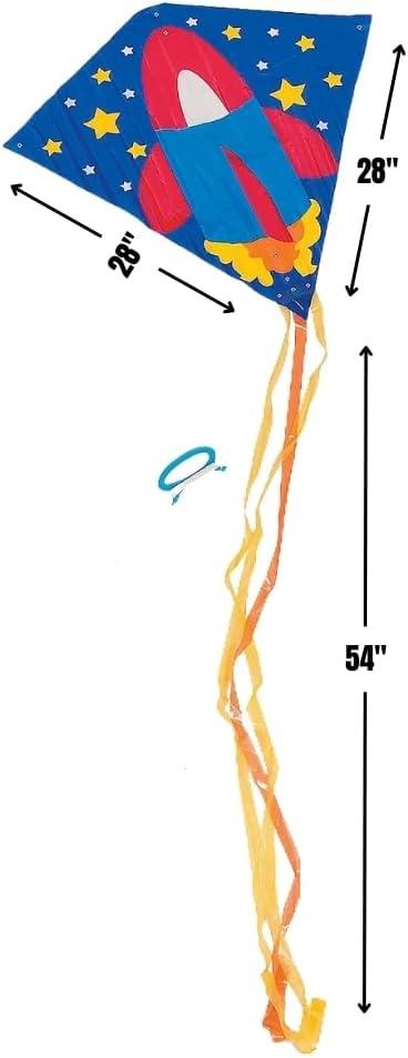 image:imageAssorted Flying Kite Pack by Fun Express  28 x 28 with 54 in Tails  Assorted Styles and Colors  200 feet of String with Handle  12 Pieces