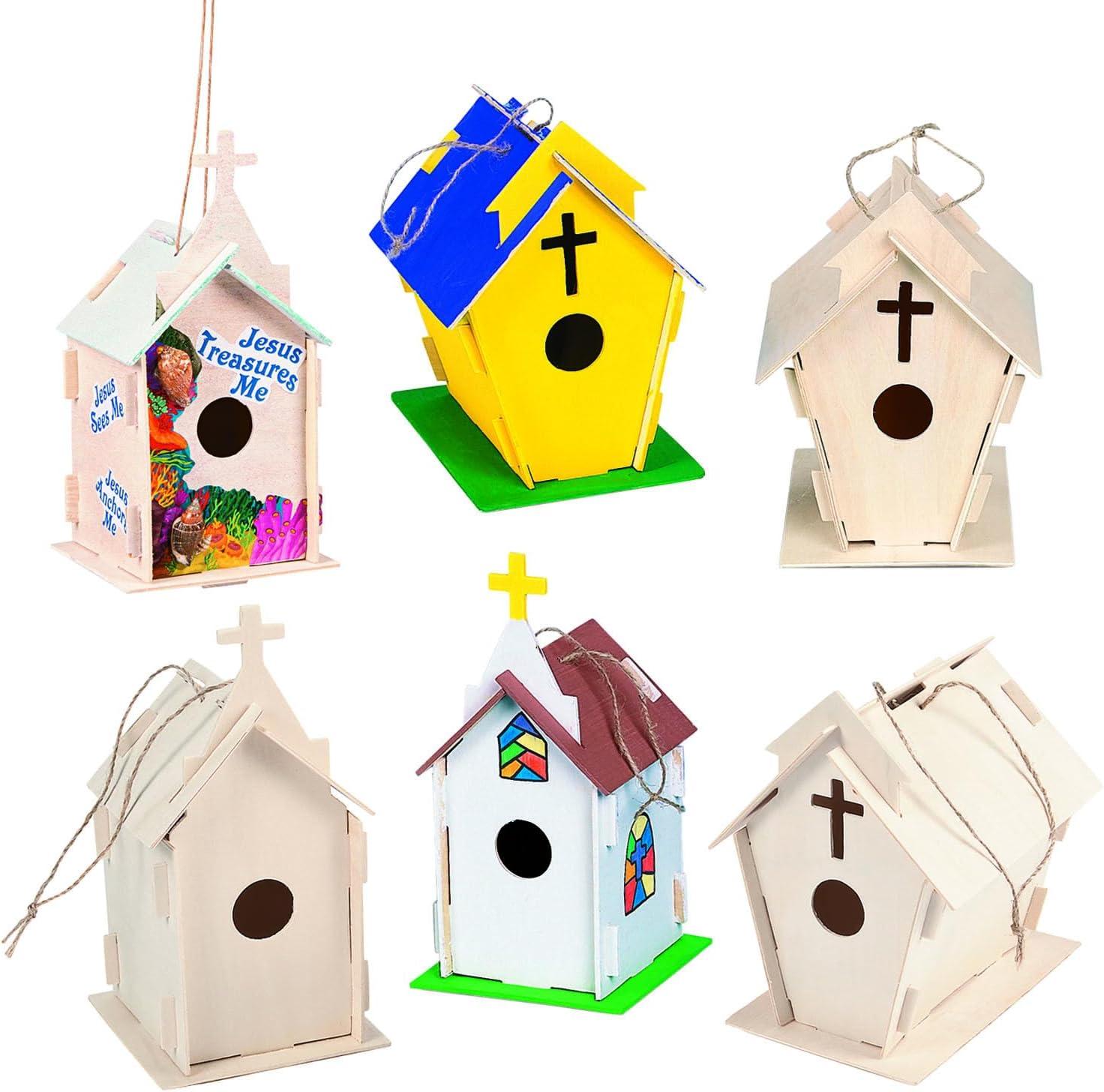 image:imageFun Express DIY Church Birdhouse Craft Kits for Kids Ages 812 Wooden Bird Houses to Paint 12 Pack Unfinished Wood Crafts for Spring amp Summer Bulk Party Favors for Classroom amp Camp Projects