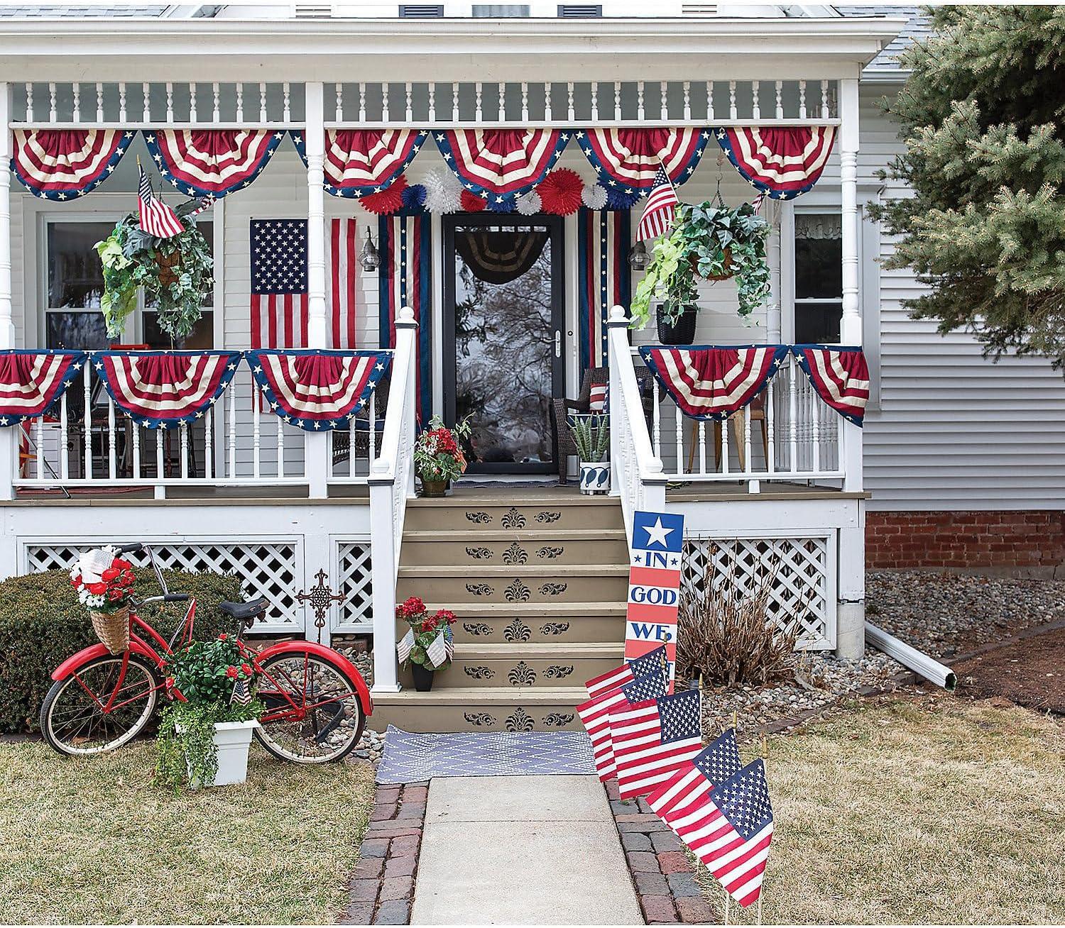 image:imageFun Express Patriotic Bunting Banner 10 Pack Premium Cotton American Flag Bunting for 4th of July Decorations Outdoor Red White Blue Decorations for Memorial Day Veterans Day amp USA Party Decor
