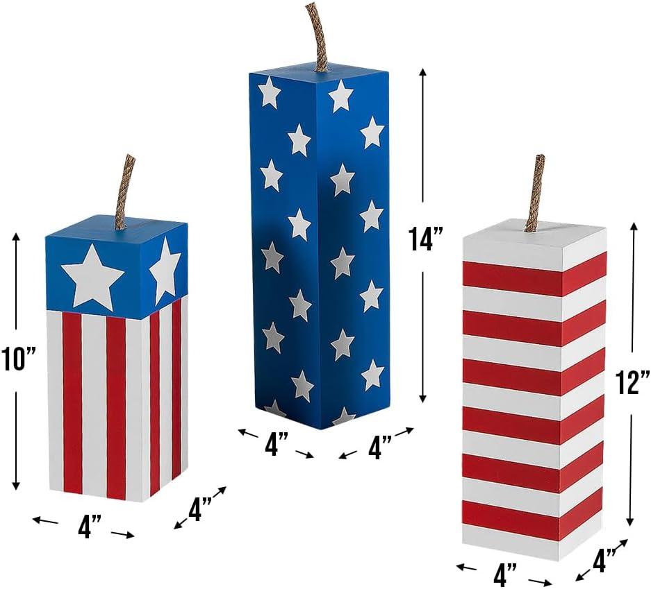 image:imageFun Express Patriotic Fireworks Wooden Blocks 4th of July Home Decor Red White amp Blue Stars Festive Wooden Blocks for Independence Day amp USA Celebrations Decorative Patriotic Blocks 3 Pieces